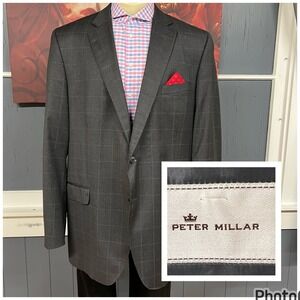 Peter Millar Custom Suit Top Blazer Jacket Mens 48-Extra Long Wool Charcoal Gray